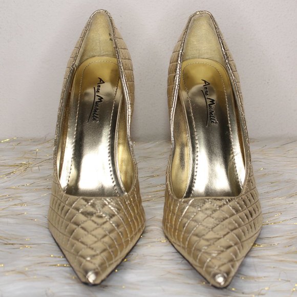 Anne Michelle Vintage Metallic Gold Quilted Heels - Picture 3 of 6